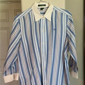 Ralph Lauren Blue and White Striped Button-Down Shirt